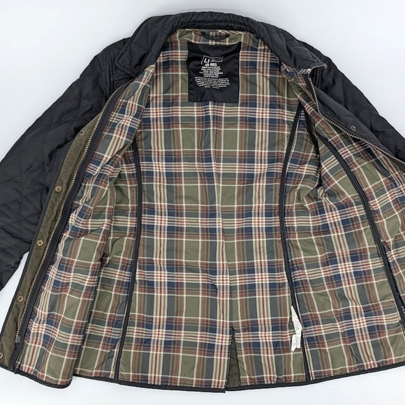 LL Bean Womens Black Quilted Riding Jacket Plaid Lining Corduroy Trim XS 284359 - Picture 3 of 9